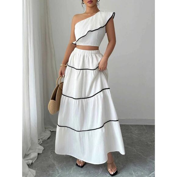 One-Shoulder Ruffle Top and Skirt Two-Piece Set - Picture 2 of 5